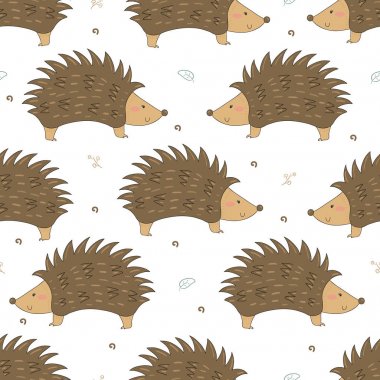 Elle çizilmiş sorunsuz sevimli kirpi desen vektör çizim.
