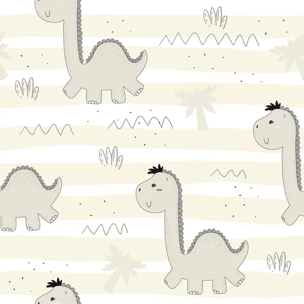 Cute seamless pattern with funny dinosaurs. vector illustration. — Stock Vector