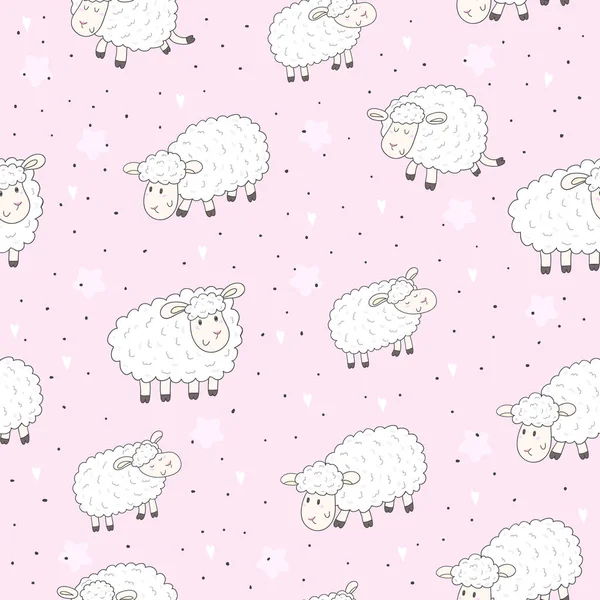 Komik koyun ile şirin seamless modeli. vektör çizim
