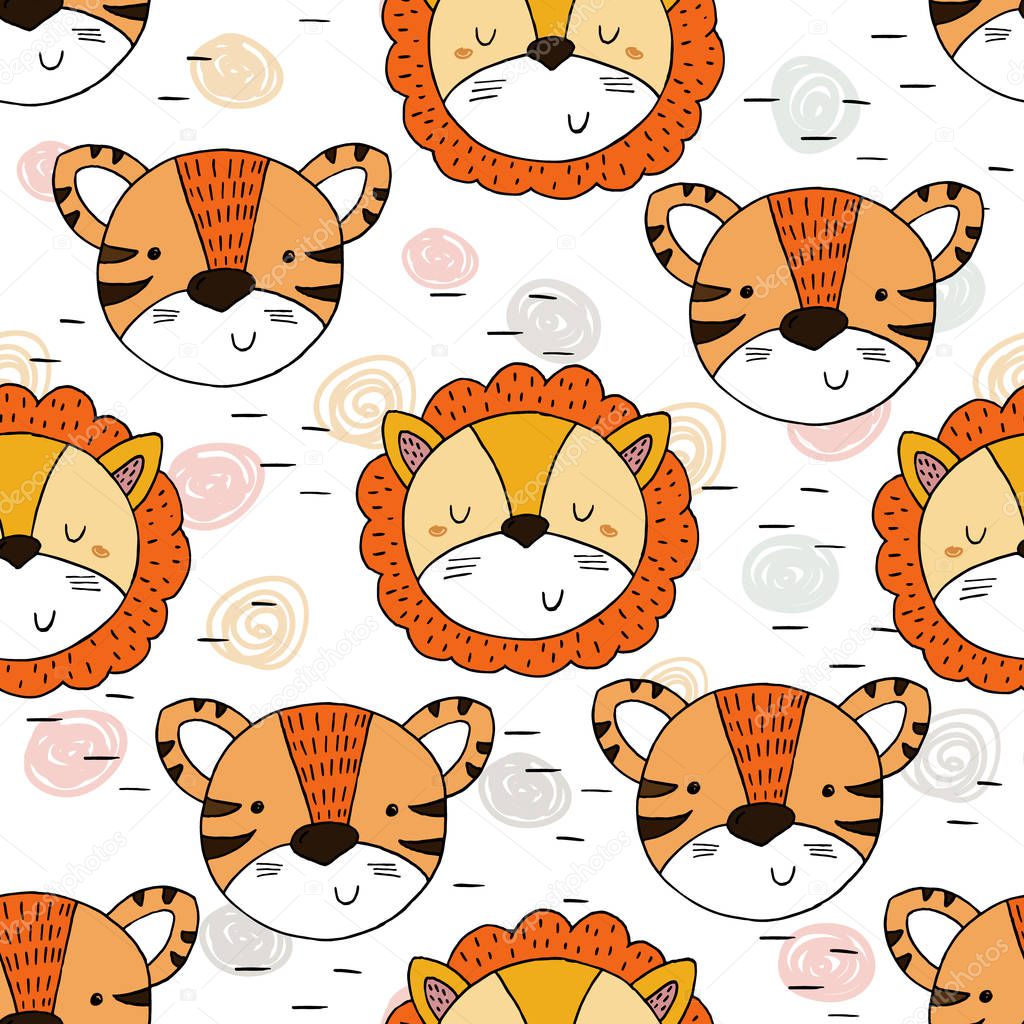 Cute tiger and lion Pattern print for kids