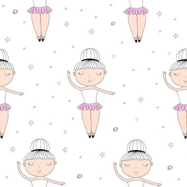 Şirin el sevimli küçük kız vektör Dikişsiz desen çizim ile çekilmiş