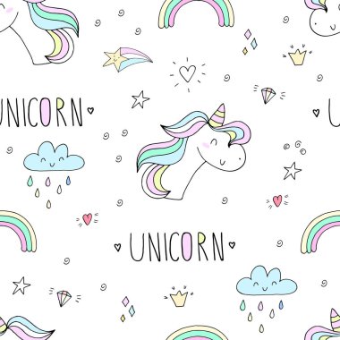 şirin tek boynuzlu at vektör desen