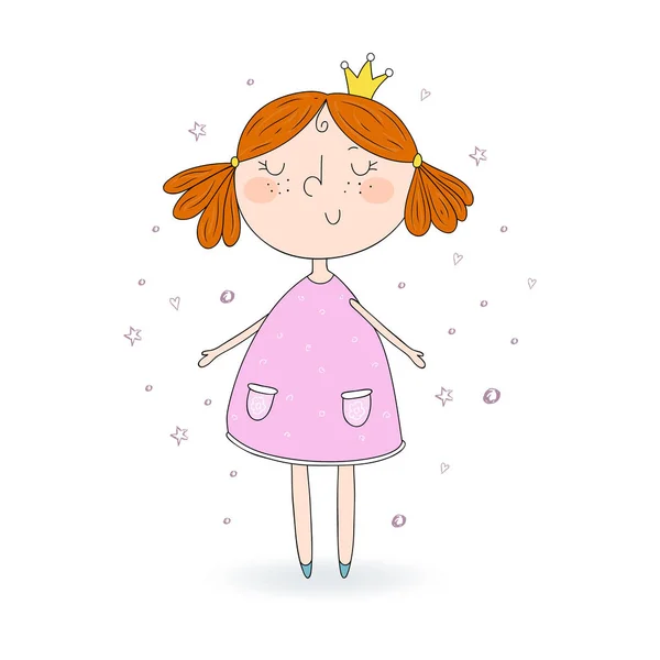 Ładna ręcznie rysowane z cute little princess wektor ilustracja. — Wektor stockowy