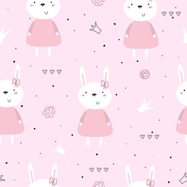 Sevimli küçük tavşan ile Seamless modeli. vektör çizim