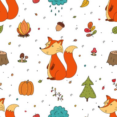 Elle çizilmiş vektör şirin seamless modeli şirin Fox ile