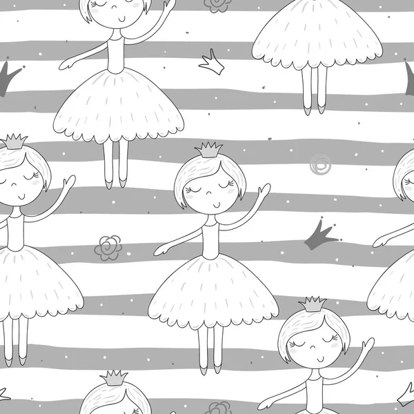 Cute hand drawn with cute little girl vector seamless pattern illustration — Stock Vector