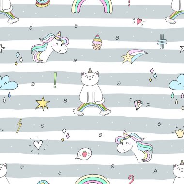 şirin tek boynuzlu at vektör desen