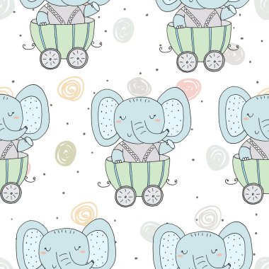 El karavanda sevimli fil ile çizilmiş seamless modeli. Desen çocuklar için yazdırma