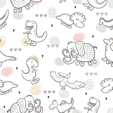 Komik dinozorlar ile şirin seamless modeli. vektör çizim.