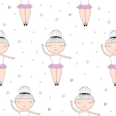 Şirin el sevimli küçük kız vektör Dikişsiz desen çizim ile çekilmiş