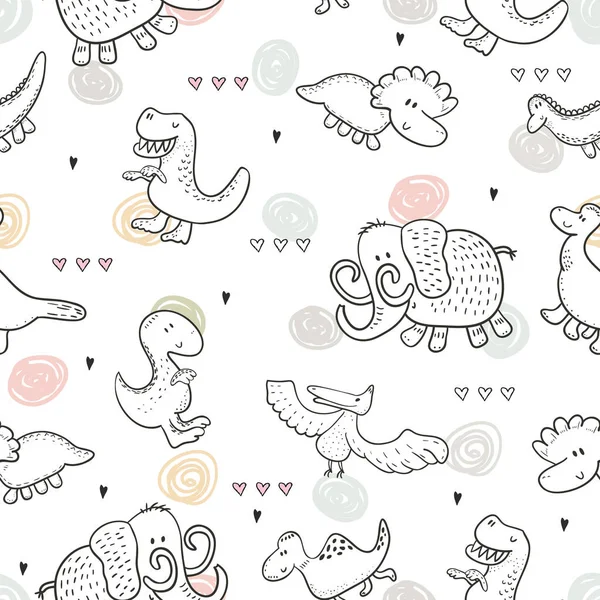 Komik dinozorlar ile şirin seamless modeli. vektör çizim.