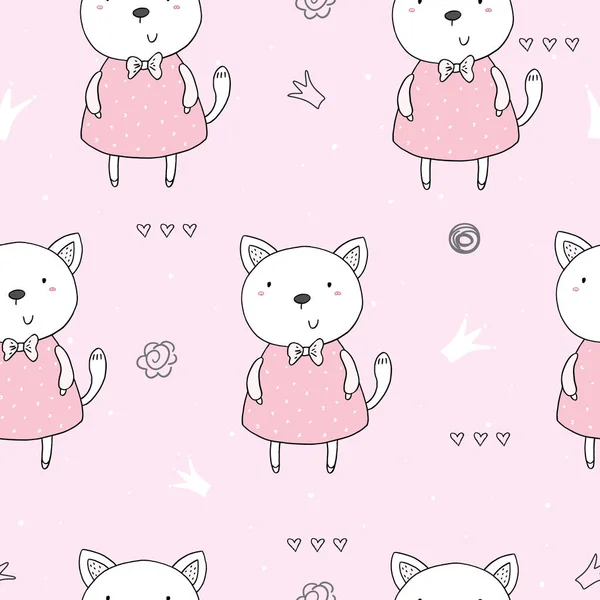 Seamless pattern with cute little cat. vector illustration — Stock Vector