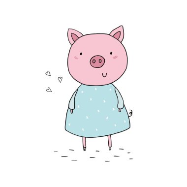El vektör çizim şirin küçük domuzcuk ile çekilmiş. vektör yazdırma