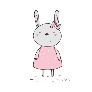 El vektör çizim şirin küçük tavşan ile çekilmiş. vektör yazdırma