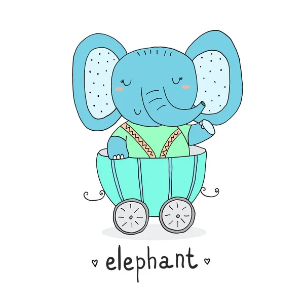 Hand dras söt elefant i trailern. skriva ut för barnen — Stock vektor