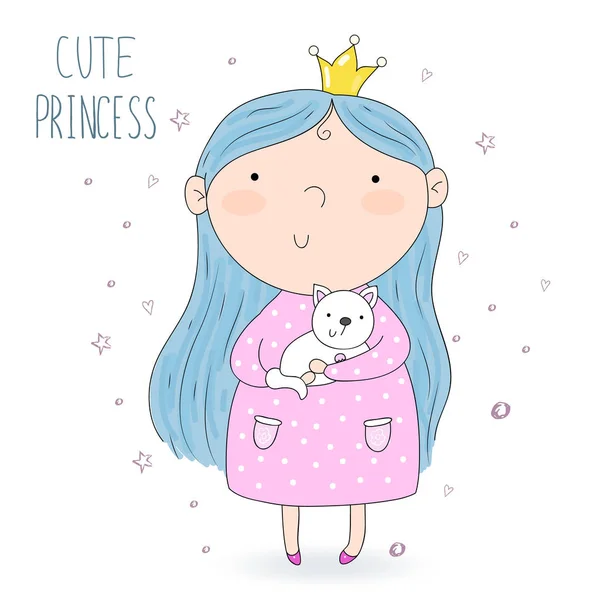 Lindo dibujado a mano con la pequeña princesa linda ilustración vectorial . — Vector de stock