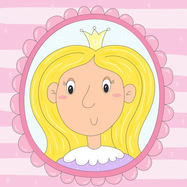 Lindo retrato dibujado a mano de una princesa en un marco — Vector de stock