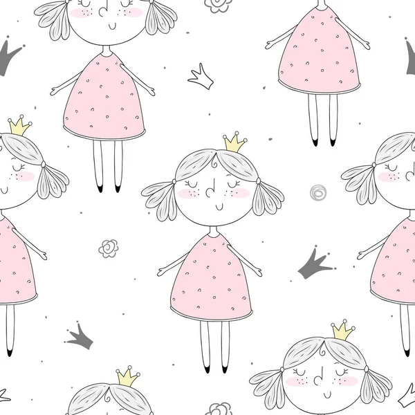 Şirin el sevimli küçük kız vektör Dikişsiz desen çizim ile çekilmiş