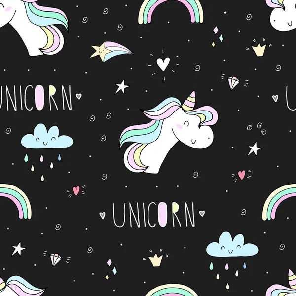 Pola vektor unicorn lucu - Stok Vektor