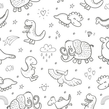 Komik dinozorlar ile şirin seamless modeli. vektör çizim.