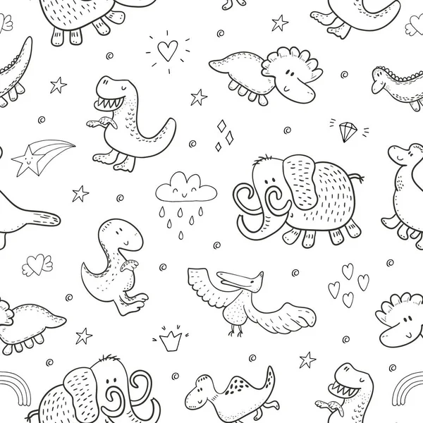 Komik dinozorlar ile şirin seamless modeli. vektör çizim.