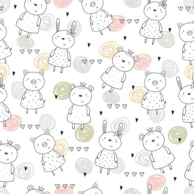 Sevimli küçük hayvan ile Seamless modeli. vektör çizim