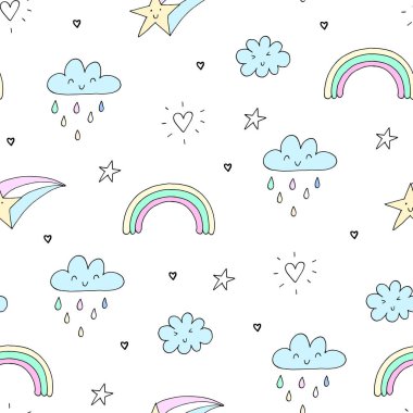 sorunsuz bulutlar ve yıldız desen vektör çizim