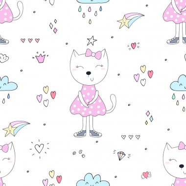 Şirin kediler renksiz desenli arka plan