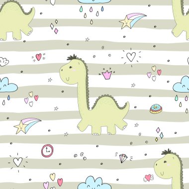 Komik dinozorlar ile şirin seamless modeli. vektör çizim.
