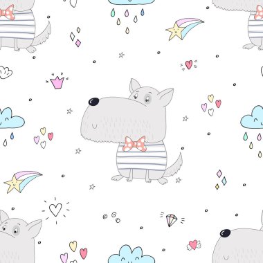 Şirin köpekle kusursuz bir desen. vektör illüstrasyonu