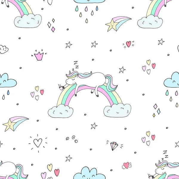 Şirin el tek boynuzlu at vektör desen çekilmiş. vektör çizim