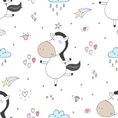 Komik midilli ile şirin seamless modeli. vektör çizim