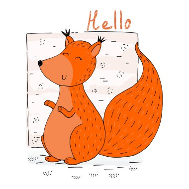 Vektör çizim vektör sevimli sincap ile el çekilmiş