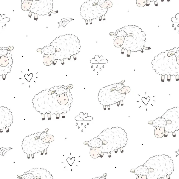 Cute seamless pattern with funny sheep. vector illustration — Stock Vector