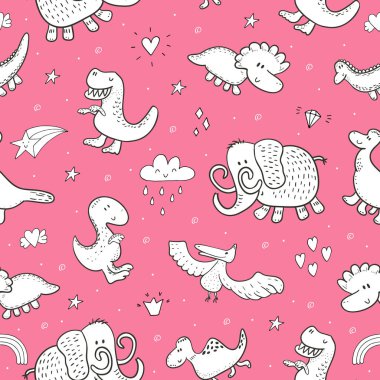 Komik dinozorlar ile şirin seamless modeli. vektör çizim.
