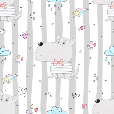 Şirin köpekle kusursuz bir desen. vektör illüstrasyonu