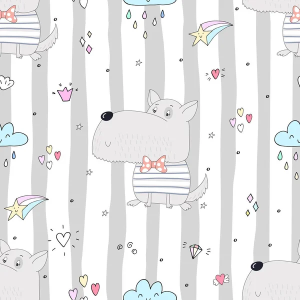 Şirin köpekle kusursuz bir desen. vektör illüstrasyonu