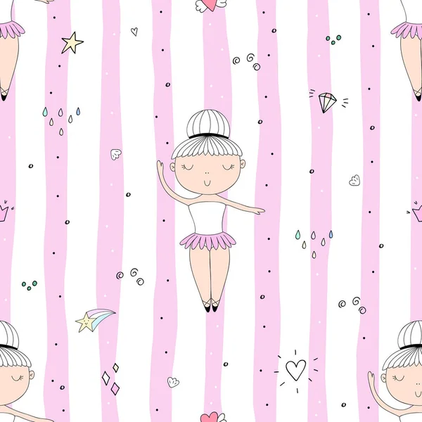 Şirin el sevimli küçük kız vektör Dikişsiz desen çizim ile çekilmiş