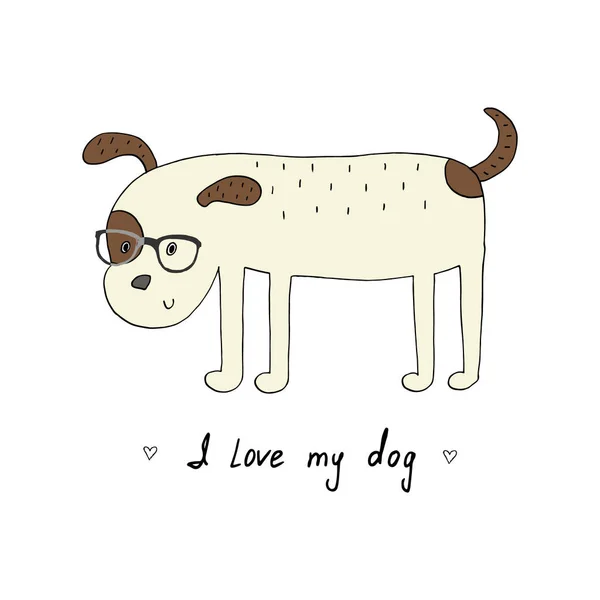 Me encanta mi tarjeta de perro. Dibujado a mano lindo perro de dibujos animados. ilustración vectorial . — Archivo Imágenes Vectoriales