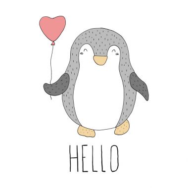 Sevimli el çizimi penguenler - Mutlu Noeller