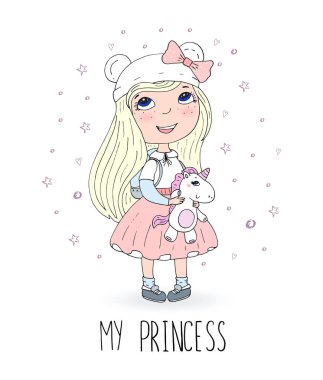 Şirin el şirin küçük Prenses vektör çizim ile çekilmiş.