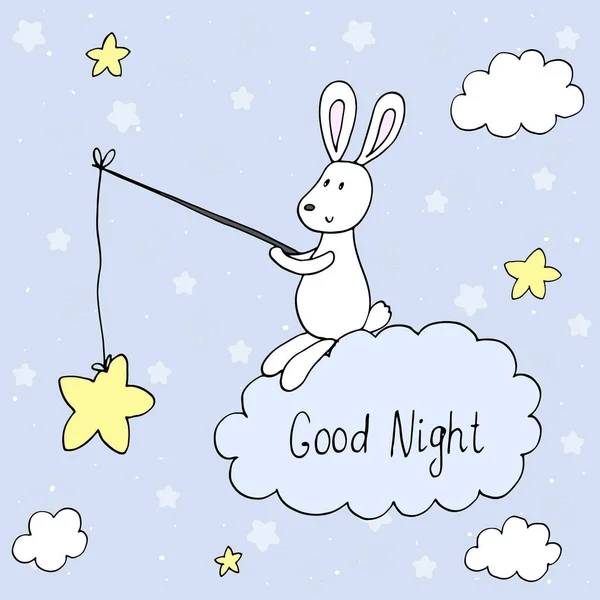 Good night vector card with cute rabbit . vector print — Stock Vector