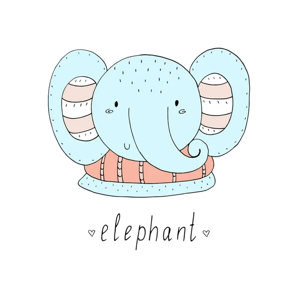 Rolig söt elefant tecknad stil. Vector print — Stock vektor