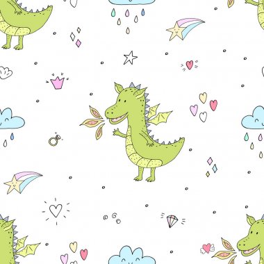 Şirin el çekilmiş Dikişsiz desen komik ejderha ile