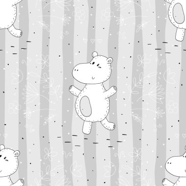 Tatlı su aygırı ile Seamless modeli. vektör yazdırma.