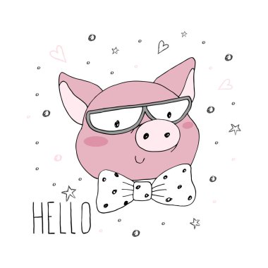 El vektör çizim şirin domuz ile çekilmiş. vektör yazdırma.