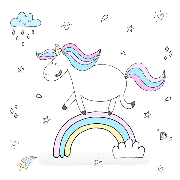 Cute unicorn print for kids. Vector illustration — Stock Vector