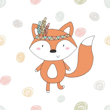Hand drawn vector illustration with Cute vector Fox clipart