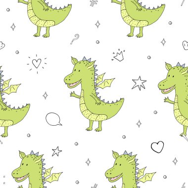 Şirin el çekilmiş Dikişsiz desen komik ejderha ile