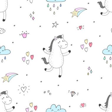 Komik midilli ile şirin seamless modeli. vektör çizim